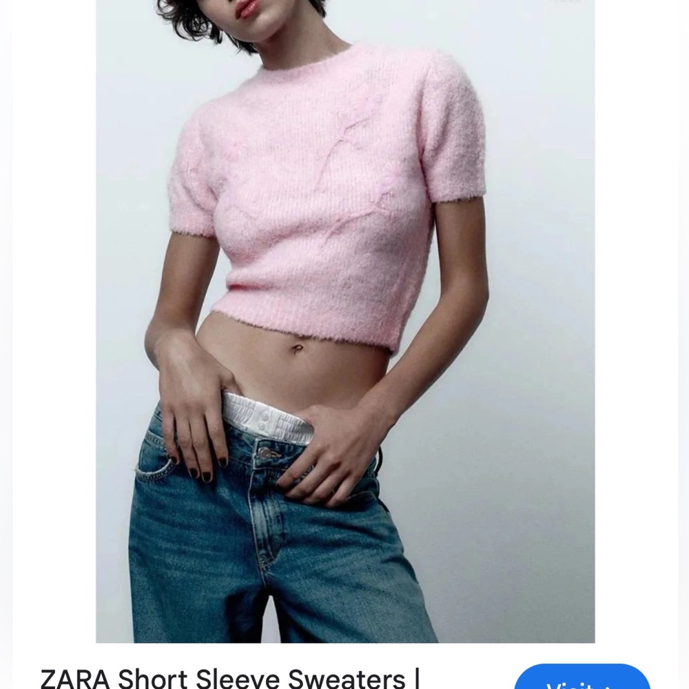 Zara Short Sleeved Cropped Sweater Size Xs